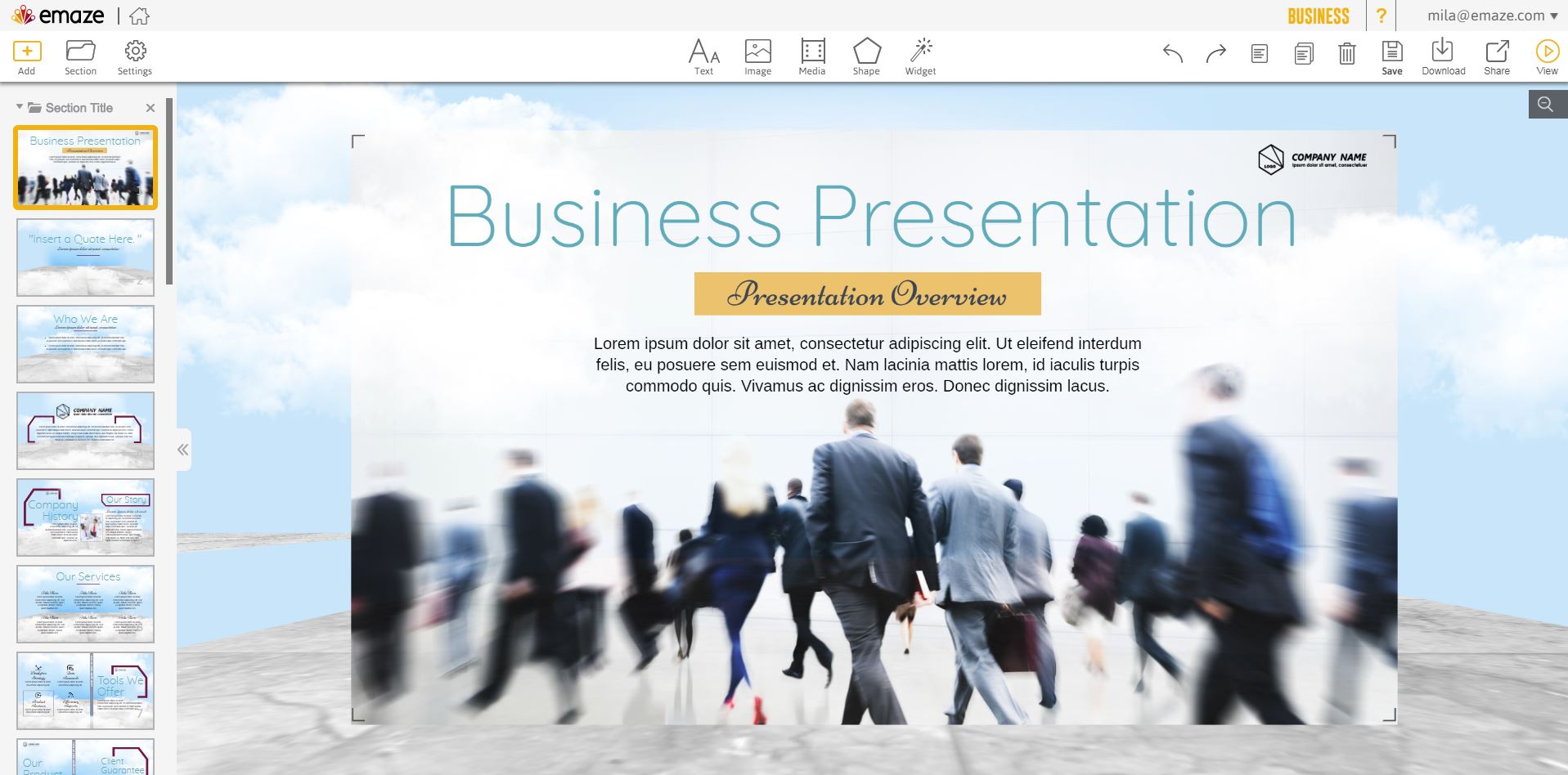 Emaze editor for business presentation
